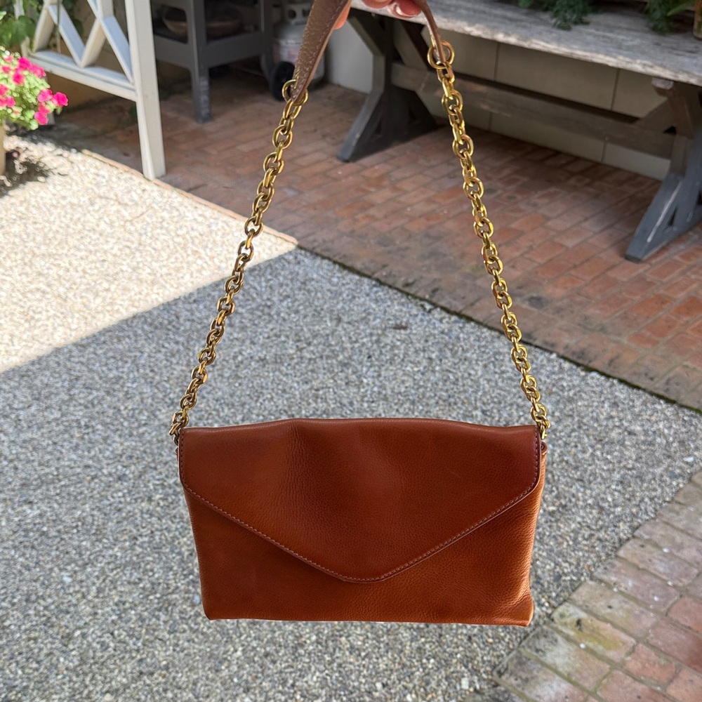 J. Crew Tan Leather Shoulder Bag with Gold Chain